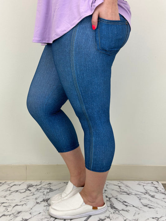 Blue Denim Capri w/ Butt Pockets